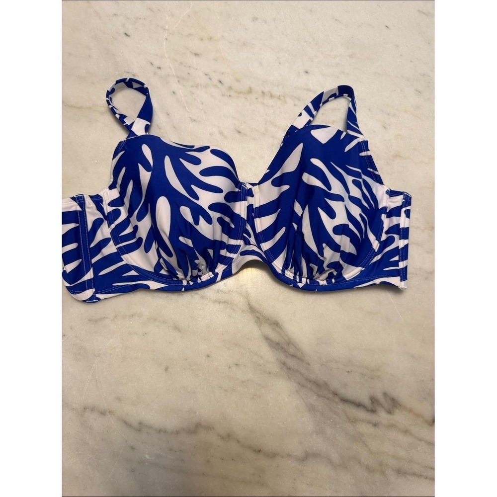 Kona Sol Blue and White Tropical Print Bikini Top